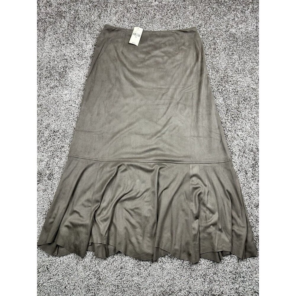 J. Jill Faux Suede Midi Skirt‎ Gray Flounce Hem Boho Workwear Size 10 NWT